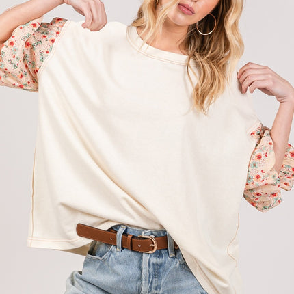 SAGE + FIG Round Neck Bubble Sleeve Oversize Top