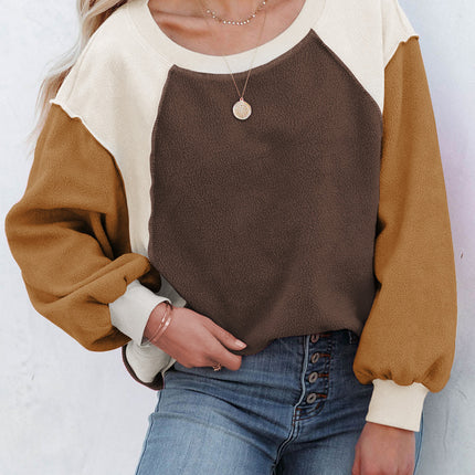 Color Block Round Neck Long Sleeve Sweatshirt