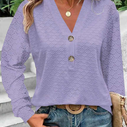 Eyelet Notched Long Sleeve T-Shirt