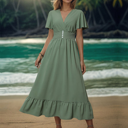 Surplice Flutter Sleeve Midi Dress