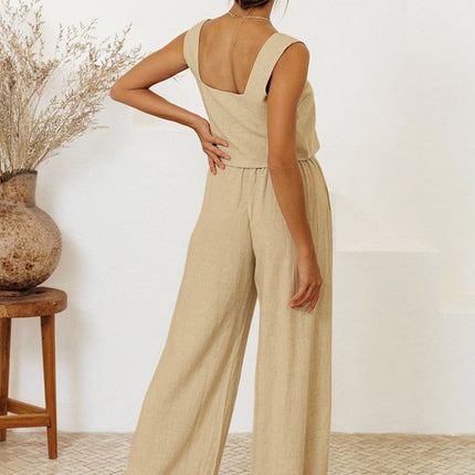 Square Neck Sleeveless Top and Pants Set