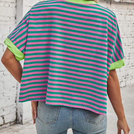 Lovelet Striped Round Neck Short Sleeve T-Shirt