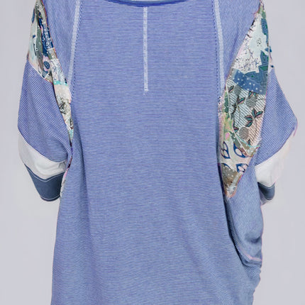 Striped Floral Patchwork Round Neck Top