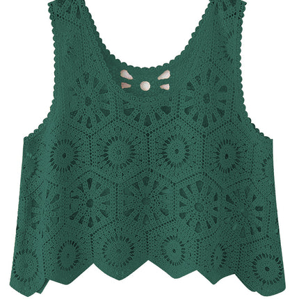 Openwork Round Neck Knit Vest