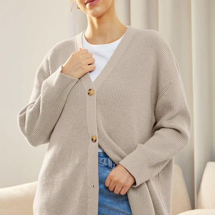 Button Down V-Neck Long Sleeve Cardigan