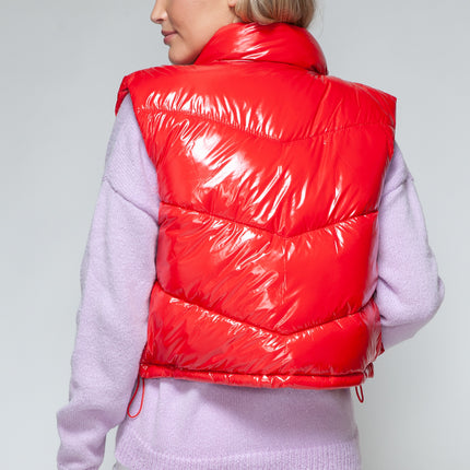 Snobbish Zip Up Turtleneck Shiny Quilted Vest