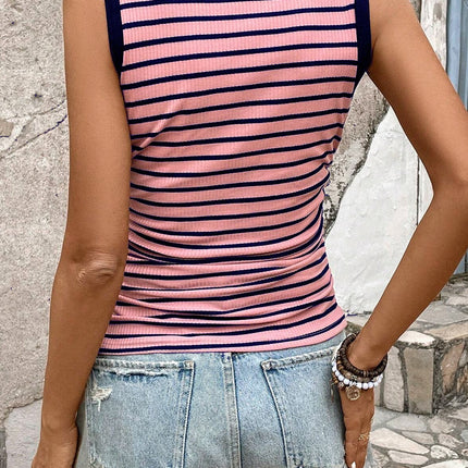 Striped Contrast Round Neck Tank