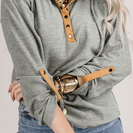 Drawstring Quarter Snap Long Sleeve Hoodie