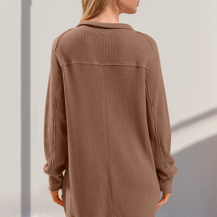 Double Take Waffle Long Sleeve Mini Dress with Pockets - Vickie Lynn's