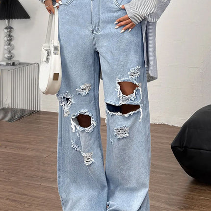 Distressed Wide Leg Jeans with Pockets