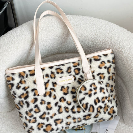 Leopard Faux Fur Tote Bag with Coin Purse