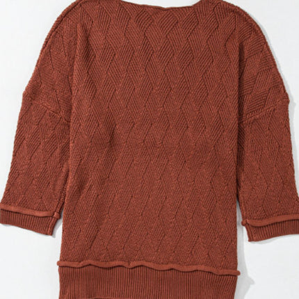 Diamond Round Neck Dropped Shoulder Sweater