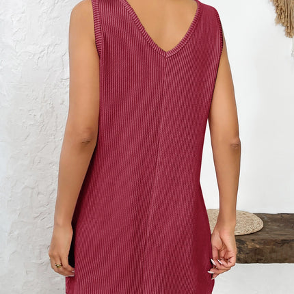 Texture Pocketed V-Neck Tank Dress