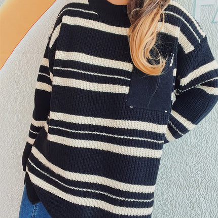 Striped Round Neck Long Sleeve Sweater