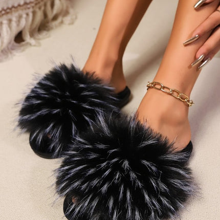 Fuzzy Open Toe Flat Sandals