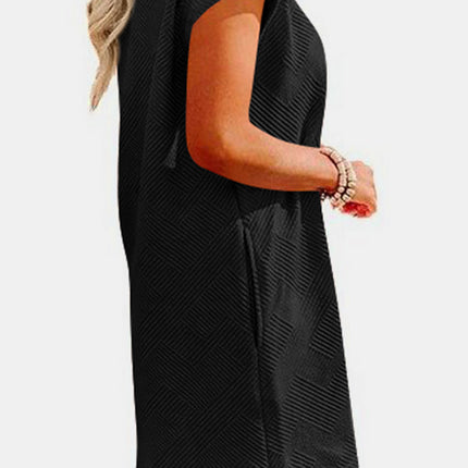 Textured Round Neck Cap Sleeve Dress