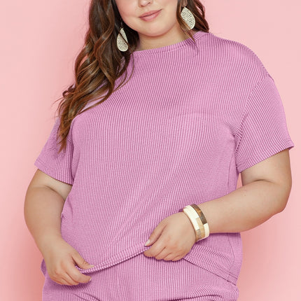 Plus Size Round Neck Short Sleeve Top and Shorts Set