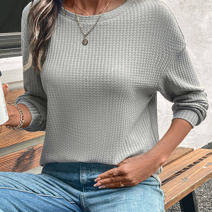 Round Neck Dropped Shoulder Long Sleeve T-Shirt