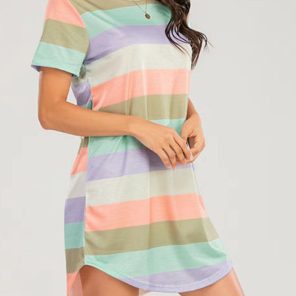 Striped Round Neck Short Sleeve Tee Dress