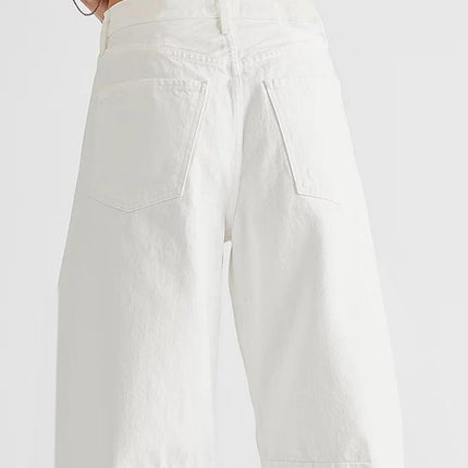 Raw Hem Wide Leg Jeans with Pockets