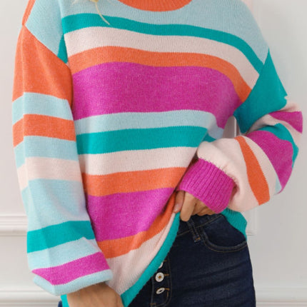 Striped Round Neck Drop Shoulder Sweater