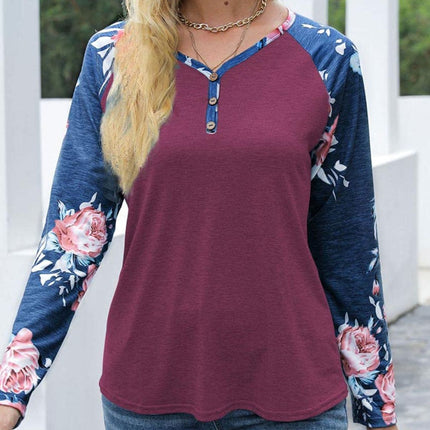 V-Neck Floral Long Sleeve T-Shirt