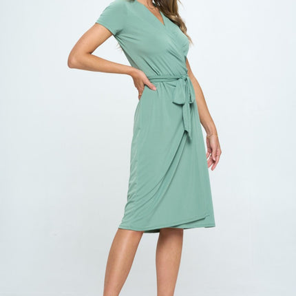 RENEE C Tie Front Surplice Short Sleeve Dress