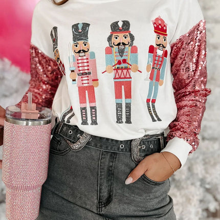 Sequin Nutcracker Round Neck Long Sleeve Sweatshirt