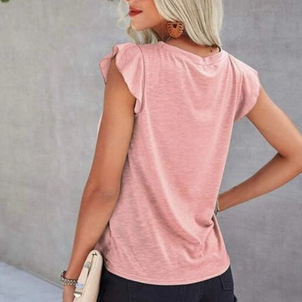 Ruffled Round Neck Cap Sleeve T-Shirt