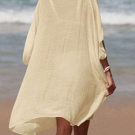 Cutout V-Neck Three-Quarter Sleeve Cover Up