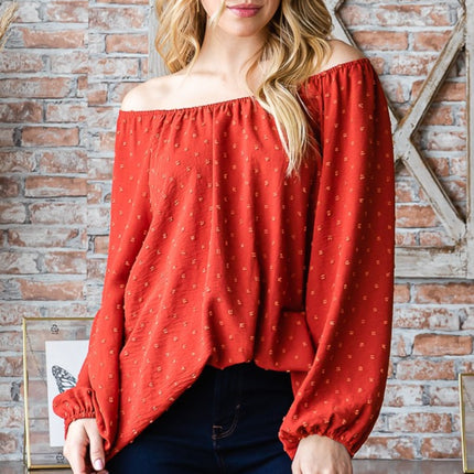 Heimish Full Size Swiss Dot Off Shoulder Top