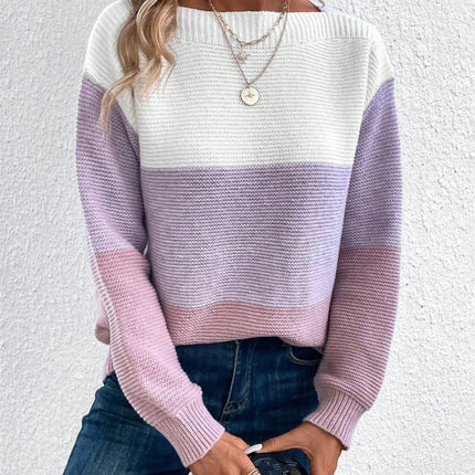 Color Block Drop Shoulder Long Sleeve Sweater