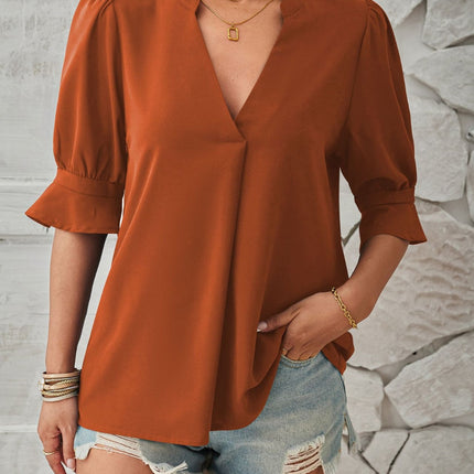 Notched Half Sleeve Blouse