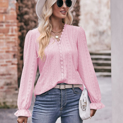 Mandy Eyelet V-Neck Flounce Sleeve Blouse