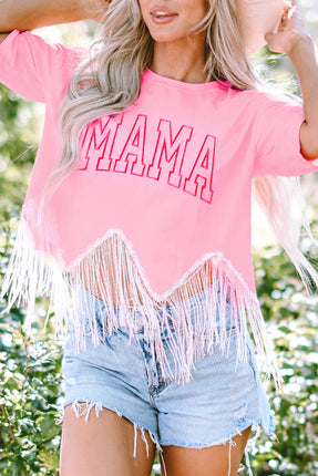 MAMA Sequin Fringe Round Neck T-Shirt