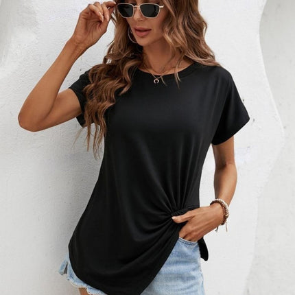 Asymmetric Hem Round Neck T-Shirt