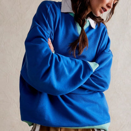 Contrast Trim Round Neck Long Sleeve Sweatshirt