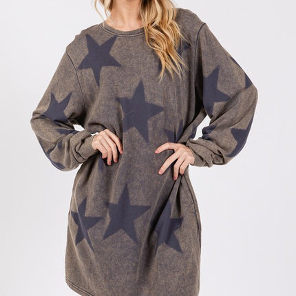 SAGE + FIG Washed Star Print Round Neck Dress