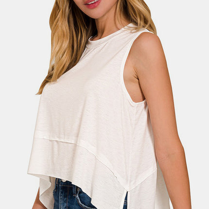 Zenana Slit High-Low Round Neck Tank