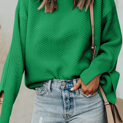 Textured Round Neck Long Sleeve Sweater