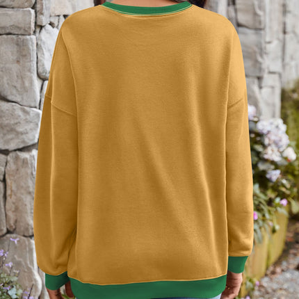 Lovelet Contrast Round Neck Long Sleeve Sweatshirt