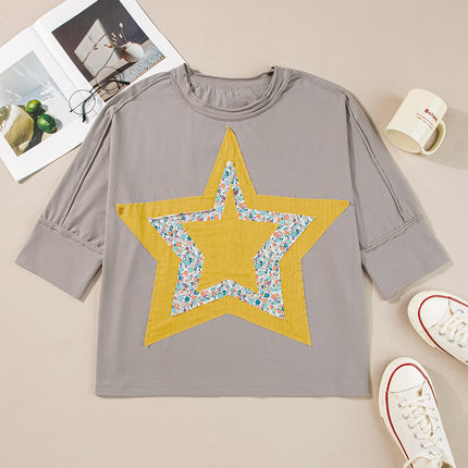 Star Applique Round Neck T-Shirt