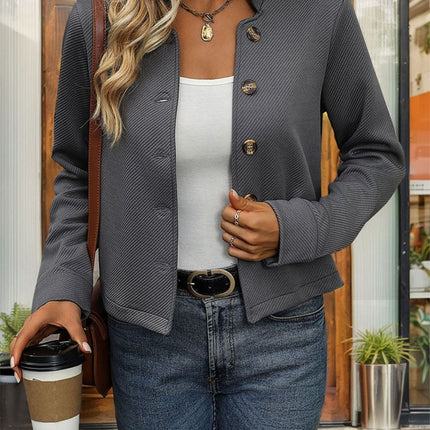 Textured Button Up Long Sleeve Jacket