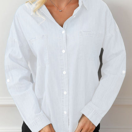 Pocketed Button Up Long Sleeve Denim Shirt