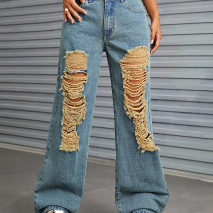 Distressed Wide Leg Jeans with Pockets