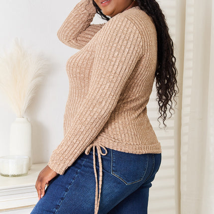 Double Take Drawstring Ribbed Long Sleeve T-Shirt