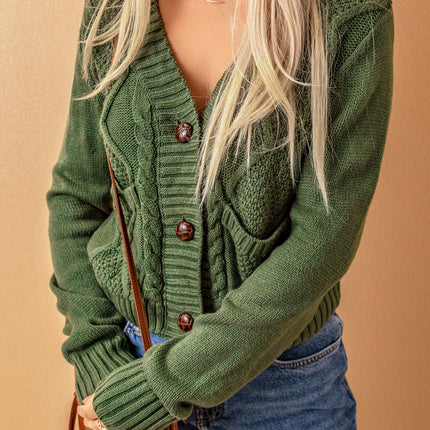 Cable-Knit Button Down V-Neck Cardigan