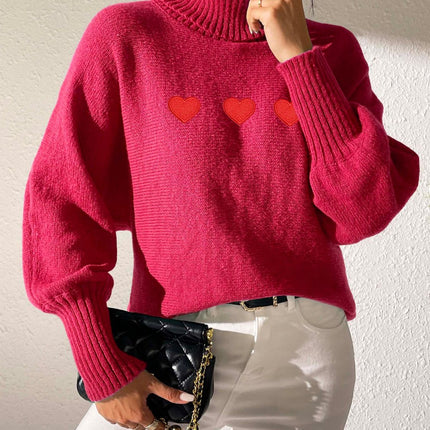 Heart Turtleneck Long Sleeve Sweater