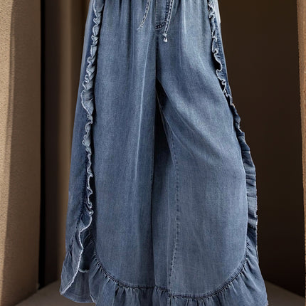 Drawstring Ruffled Wide Leg Jeans