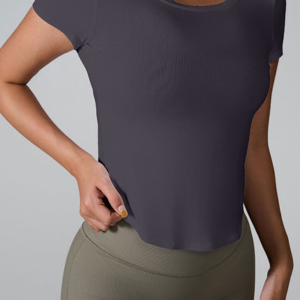 Cutout Round Neck Short Sleeve Active T-Shirt